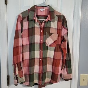 Time and Tru Pink and Red Plaid Shirt